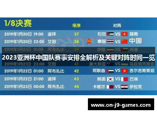 2023亚洲杯中国队赛事安排全解析及关键对阵时间一览
